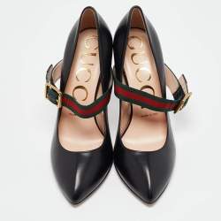 Pre Owned Gucci Black Leather Sylvie Mary Jane Pumps Size 37.5