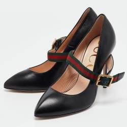 Pre Owned Gucci Black Leather Sylvie Mary Jane Pumps Size 37.5