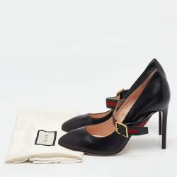 Pre Owned Gucci Black Leather Sylvie Mary Jane Pumps Size 37.5