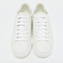 مملوكة مسبقًا Gucci White/Grey Leather Interlocking G Ace Low Top Sneakers Size 39