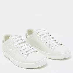 مملوكة مسبقًا Gucci White/Grey Leather Interlocking G Ace Low Top Sneakers Size 39