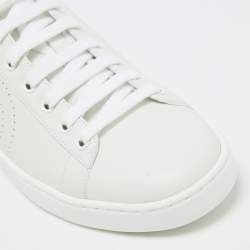 مملوكة مسبقًا Gucci White/Grey Leather Interlocking G Ace Low Top Sneakers Size 39