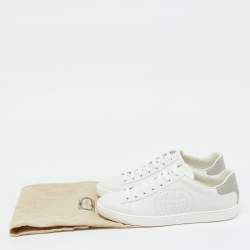 مملوكة مسبقًا Gucci White/Grey Leather Interlocking G Ace Low Top Sneakers Size 39