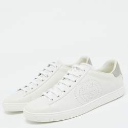 مملوكة مسبقًا Gucci White/Grey Leather Interlocking G Ace Low Top Sneakers Size 39