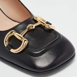 Pre Owned Gucci Black Leather Horsebit Block Heel Pumps Size 39