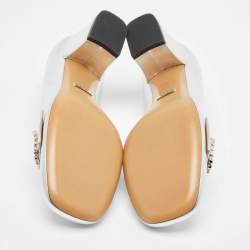 Pre Owned Gucci Silver Leather Crystal Embellished Interlocking G Loafer Pumps Size 38