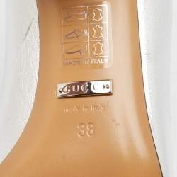 Pre Owned Gucci Silver Leather Crystal Embellished Interlocking G Loafer Pumps Size 38