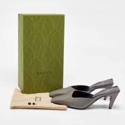 Gucci Dusty Grey Leather Interlocking G Mules Size 38