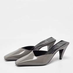 Gucci Dusty Grey Leather Interlocking G Mules Size 38