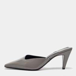 Gucci Dusty Grey Leather Interlocking G Mules Size 38