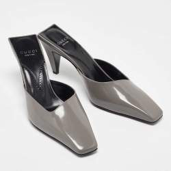 Gucci Dusty Grey Leather Interlocking G Mules Size 38