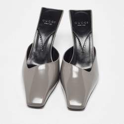 Gucci Dusty Grey Leather Interlocking G Mules Size 38