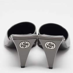Gucci Dusty Grey Leather Interlocking G Mules Size 38