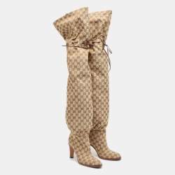 Gucci Beige/Brown GG Canvas Lisa Thigh High Boots Size 39.5
