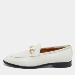 Gucci White Leather Jordaan Slip On Loafers Size 40