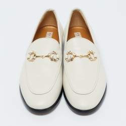 Gucci White Leather Jordaan Slip On Loafers Size 40