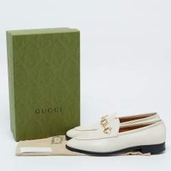 Gucci White Leather Jordaan Slip On Loafers Size 40