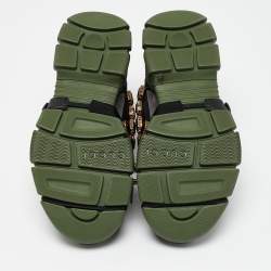 Gucci Green/Black Leather and Mesh Flashtrek Sneakers Size 38.5