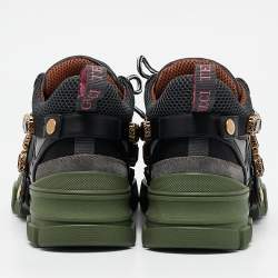 Gucci Green/Black Leather and Mesh Flashtrek Sneakers Size 38.5