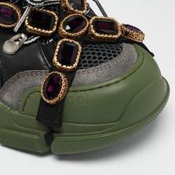 Gucci Green/Black Leather and Mesh Flashtrek Sneakers Size 38.5