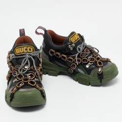 Gucci Green/Black Leather and Mesh Flashtrek Sneakers Size 38.5