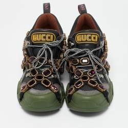 Gucci Green/Black Leather and Mesh Flashtrek Sneakers Size 38.5