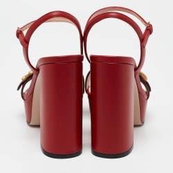 Gucci Red Leather GG Marmont Platform Sandals Size 36