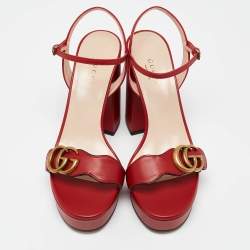 Gucci Red Leather GG Marmont Platform Sandals Size 36