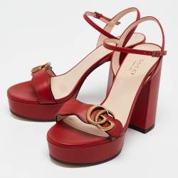 Gucci Red Leather GG Marmont Platform Sandals Size 36