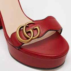 Gucci Red Leather GG Marmont Platform Sandals Size 36