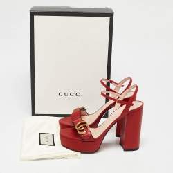 Gucci Red Leather GG Marmont Platform Sandals Size 36