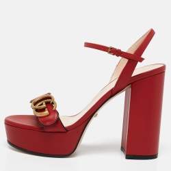 Gucci Red Leather GG Marmont Platform Sandals Size 36