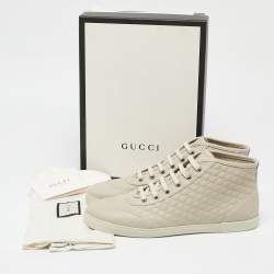 مملوكة مسبقًا Gucci Off White Microguccissima Leather High Top Sneakers Size 40.5