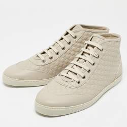 مملوكة مسبقًا Gucci Off White Microguccissima Leather High Top Sneakers Size 40.5
