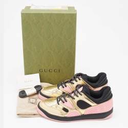 Gucci Gold/Black Leather and Neoprene Basket Sneakers Size 37