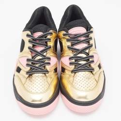 Gucci Gold/Black Leather and Neoprene Basket Sneakers Size 37