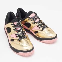 Gucci Gold/Black Leather and Neoprene Basket Sneakers Size 37