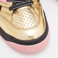 Gucci Gold/Black Leather and Neoprene Basket Sneakers Size 37