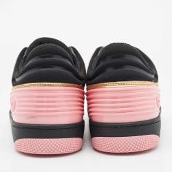 Gucci Gold/Black Leather and Neoprene Basket Sneakers Size 37