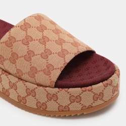Pre Owned Gucci Beige GG Monogram Canvas Angelina Platform Slide Sandals Size 41