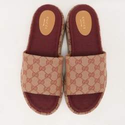 Pre Owned Gucci Beige GG Monogram Canvas Angelina Platform Slide Sandals Size 41