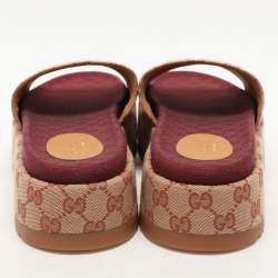Pre Owned Gucci Beige GG Monogram Canvas Angelina Platform Slide Sandals Size 41