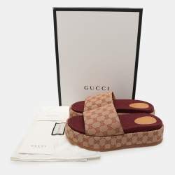 Pre Owned Gucci Beige GG Monogram Canvas Angelina Platform Slide Sandals Size 41