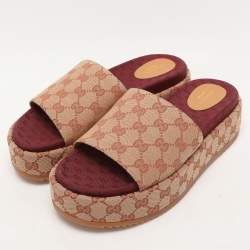 Pre Owned Gucci Beige GG Monogram Canvas Angelina Platform Slide Sandals Size 41