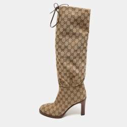 Pre Owned Gucci Beige GG Canvas Lisa Knee Length Boots Size 39