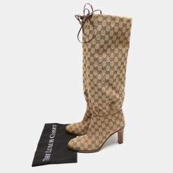 Pre Owned Gucci Beige GG Canvas Lisa Knee Length Boots Size 39