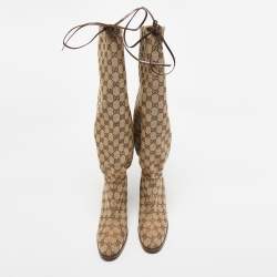 Pre Owned Gucci Beige GG Canvas Lisa Knee Length Boots Size 39