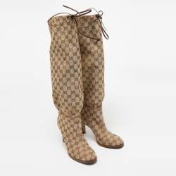 Pre Owned Gucci Beige GG Canvas Lisa Knee Length Boots Size 39