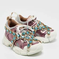 Gucci Metallic Pink Leather and Mesh Flashtrek Sneakers Size 35