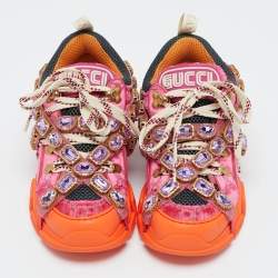 Gucci Pink Jumbo GG Velvet and Mesh Flashtrek Sneakers Size 35